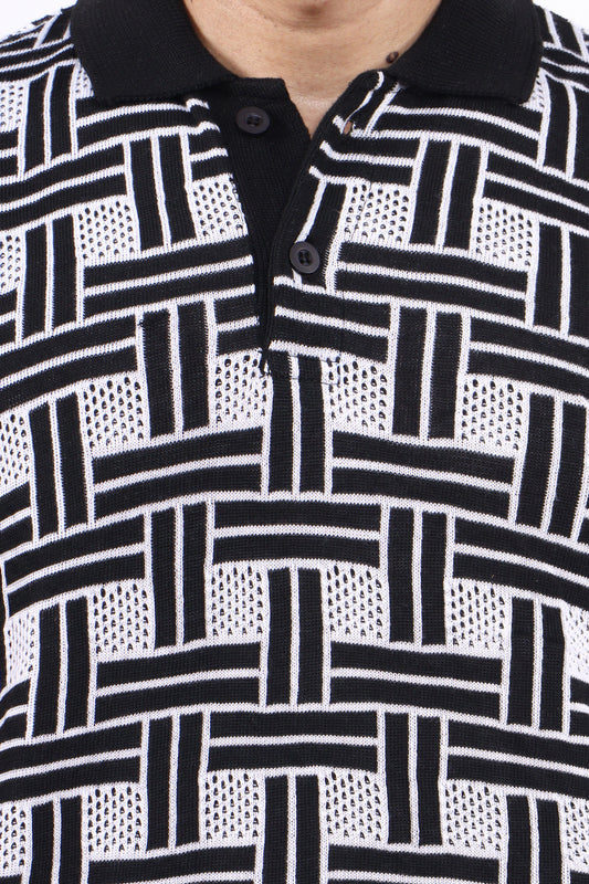 Black & White Grid Polo – Premium Knitted | TheLwals