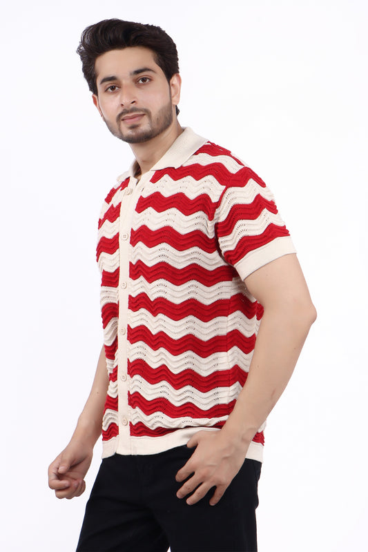 Men's Premium Knitted Shirt - Red & White stripes |TheLwals