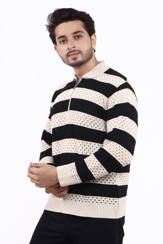 Black & Cream Oversized Knitted T-Shirt