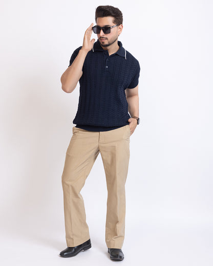THE LWALS Signature Cable Knit Polo – Navy