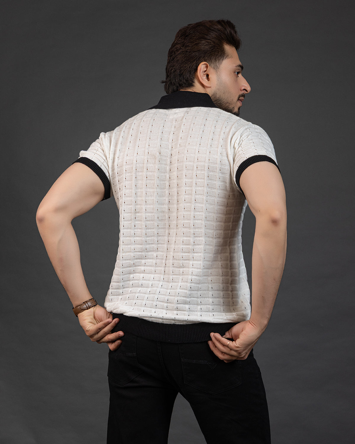 THE LWALS Signature Knit Polo – Ivory Contrast