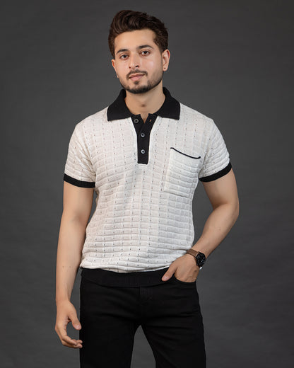 THE LWALS Signature Knit Polo – Ivory Contrast