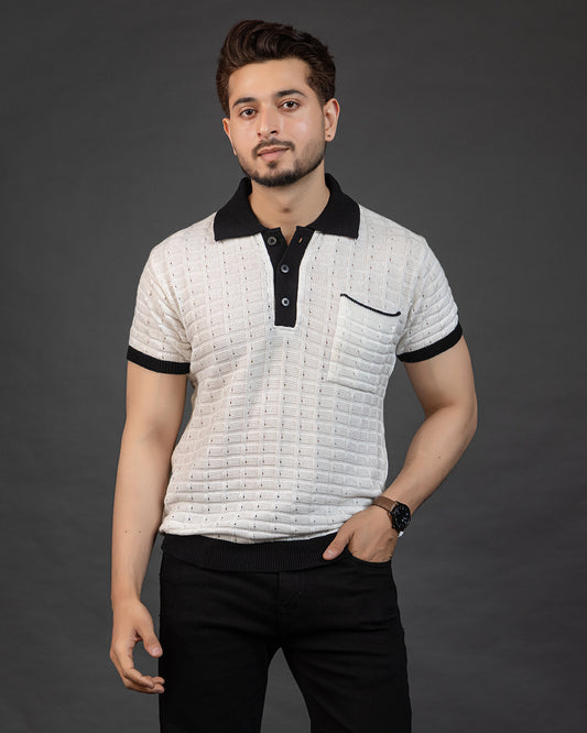 THE LWALS Signature Knit Polo – Ivory Contrast