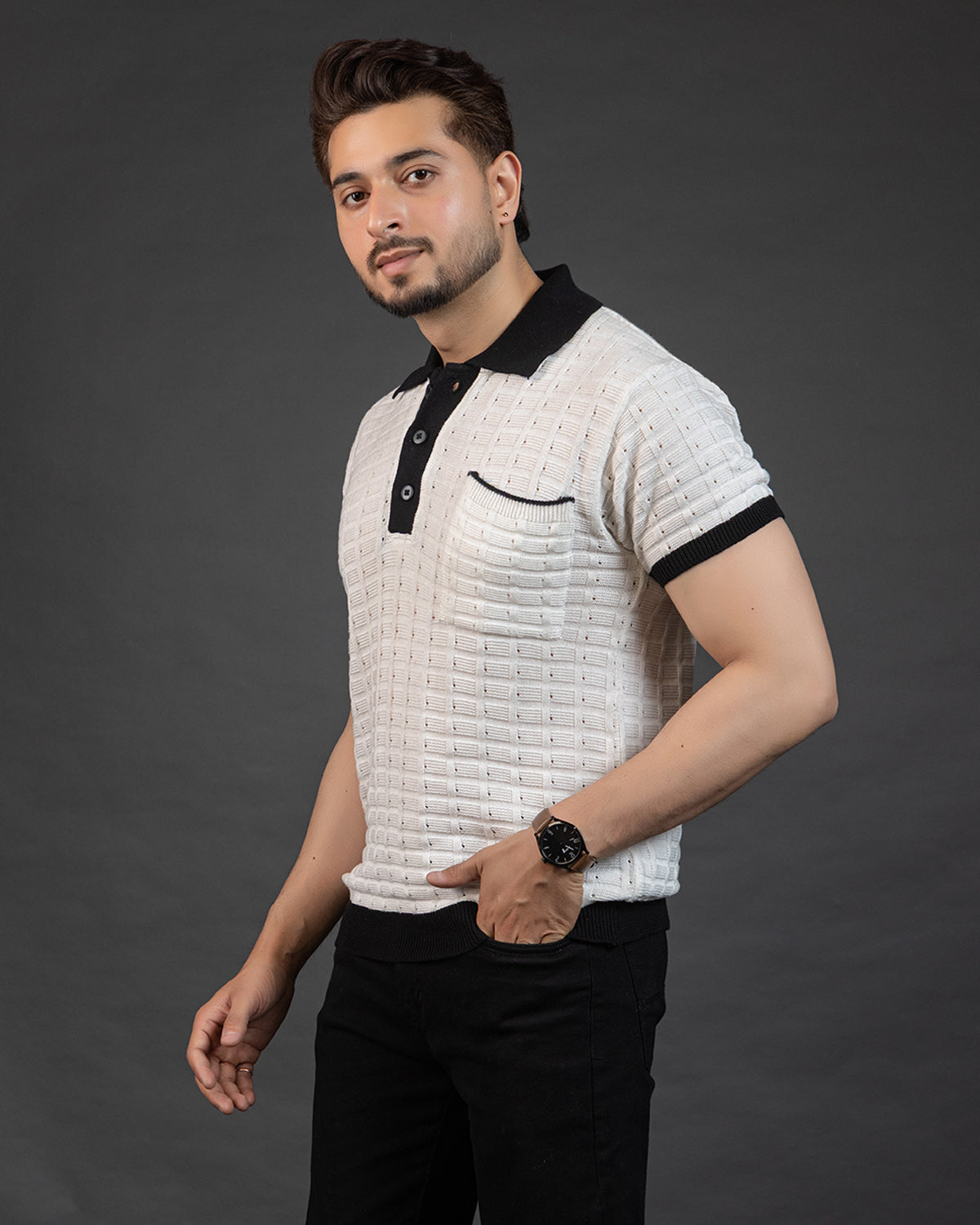 THE LWALS Signature Knit Polo – Ivory Contrast