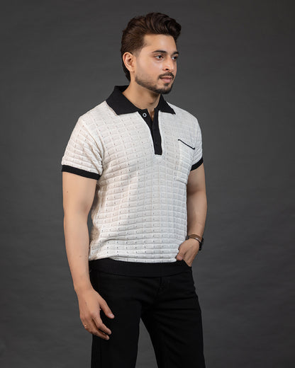 THE LWALS Signature Knit Polo – Ivory Contrast