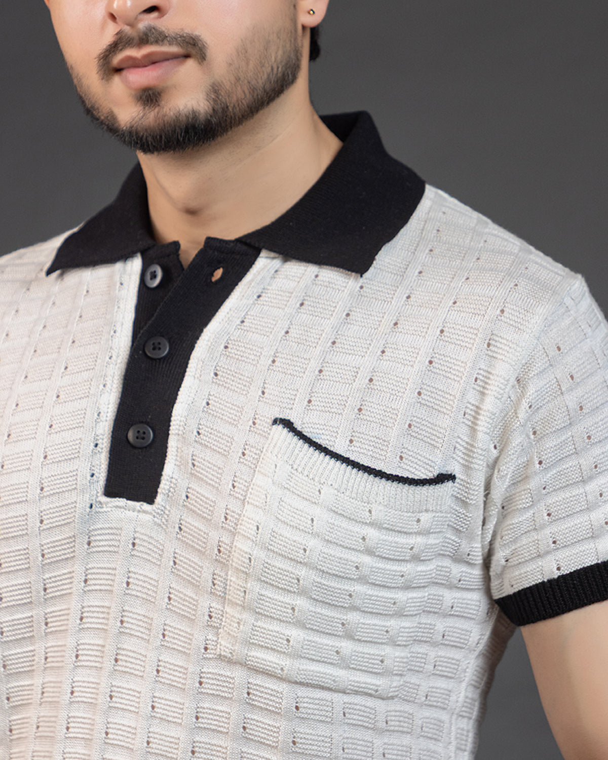 THE LWALS Signature Knit Polo – Ivory Contrast