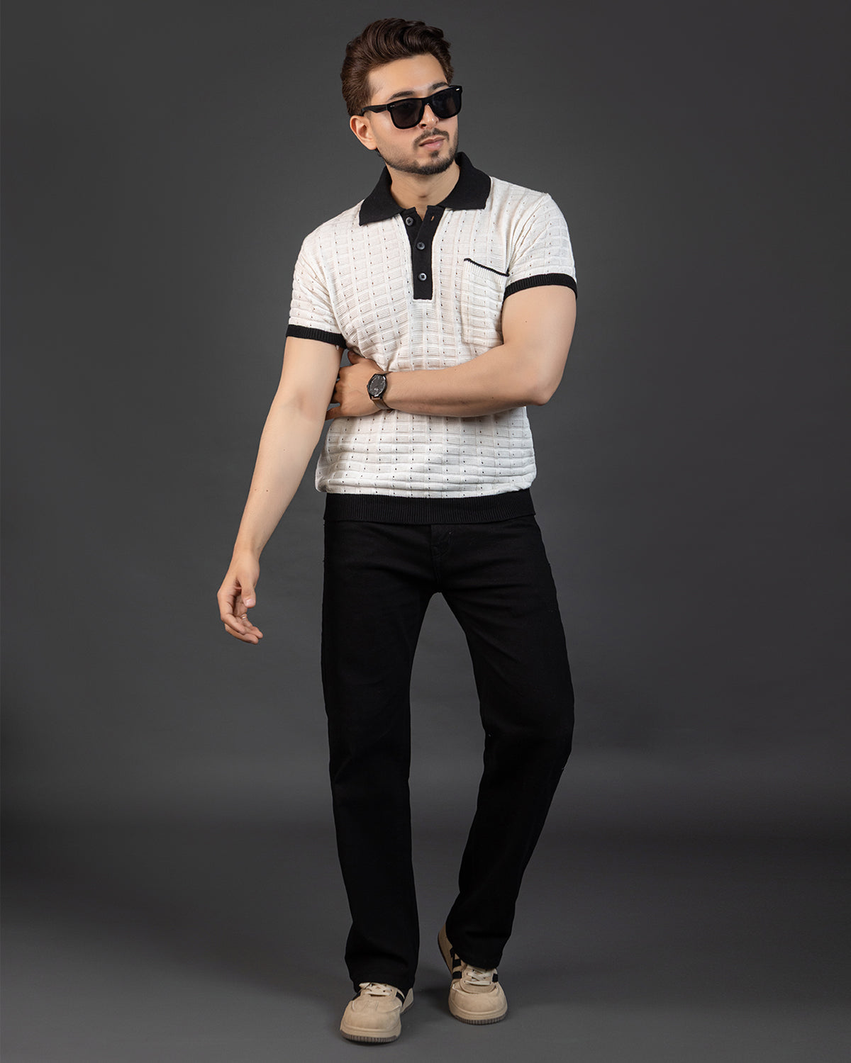THE LWALS Signature Knit Polo – Ivory Contrast