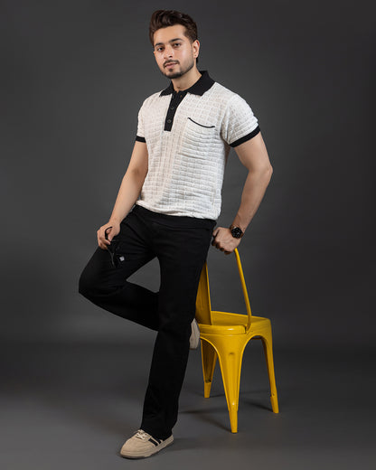 THE LWALS Signature Knit Polo – Ivory Contrast