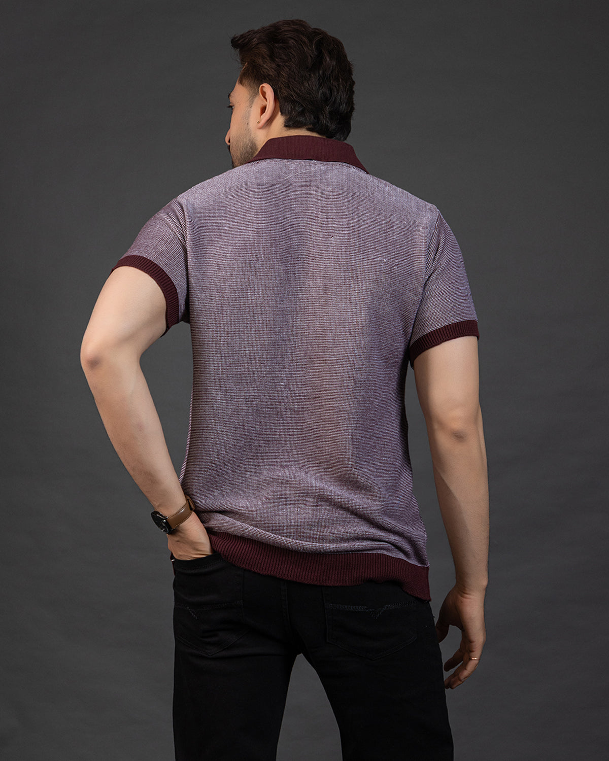 THE LWALS Signature Knit Polo – Maroon Contrast