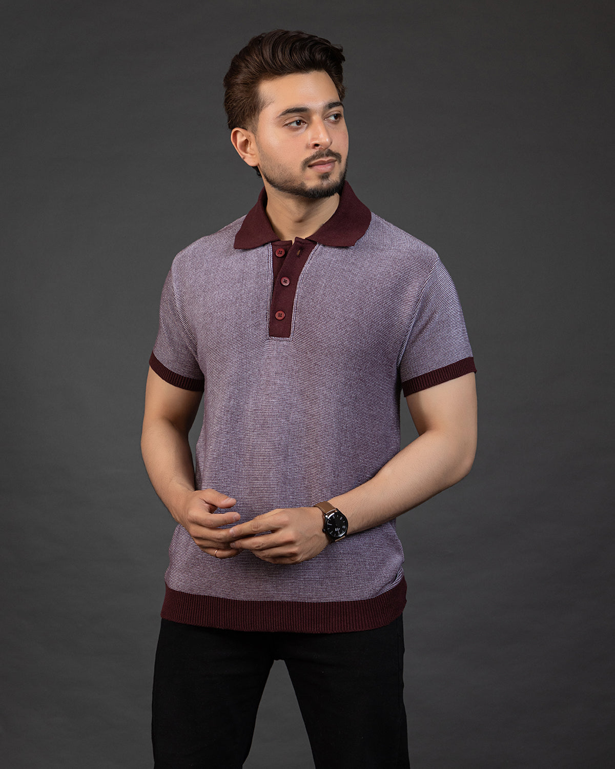 THE LWALS Signature Knit Polo – Maroon Contrast