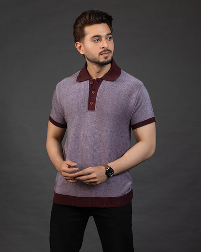 THE LWALS Signature Knit Polo – Maroon Contrast