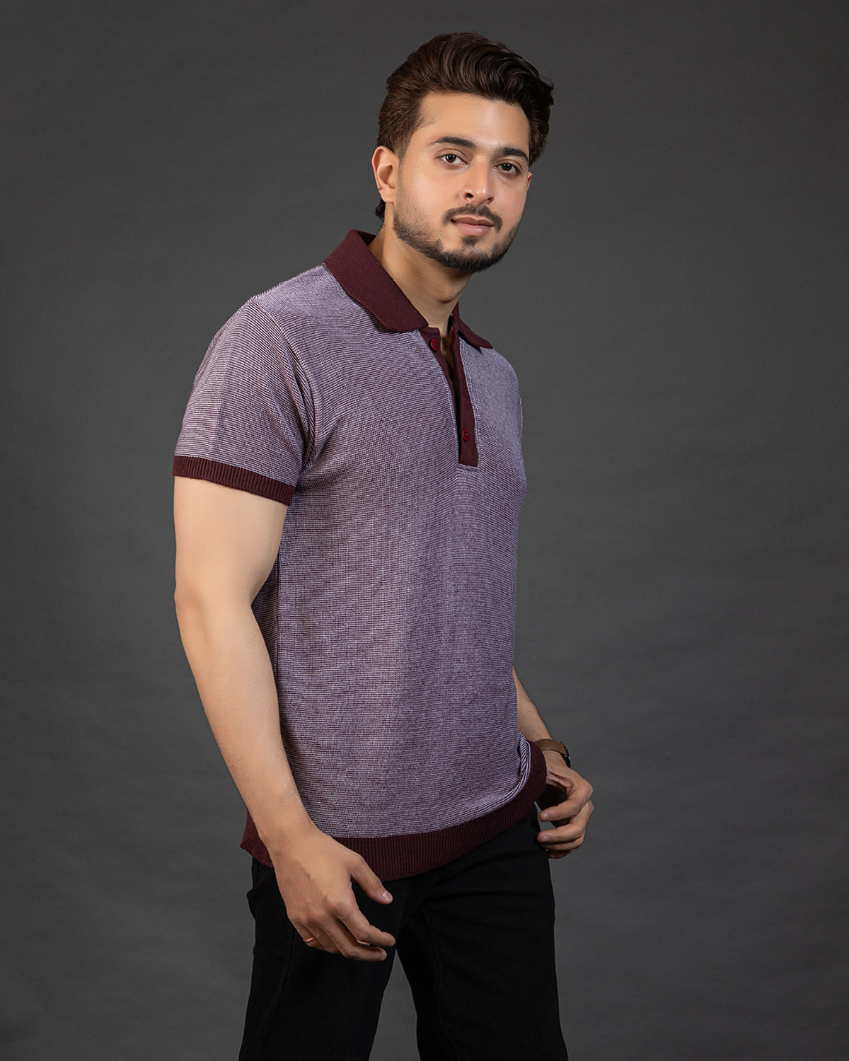 THE LWALS Signature Knit Polo – Maroon Contrast