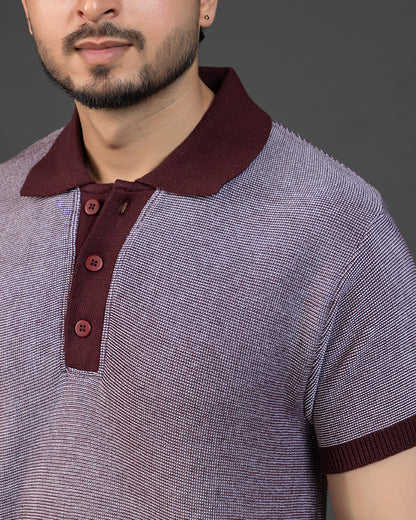 THE LWALS Signature Knit Polo – Maroon Contrast