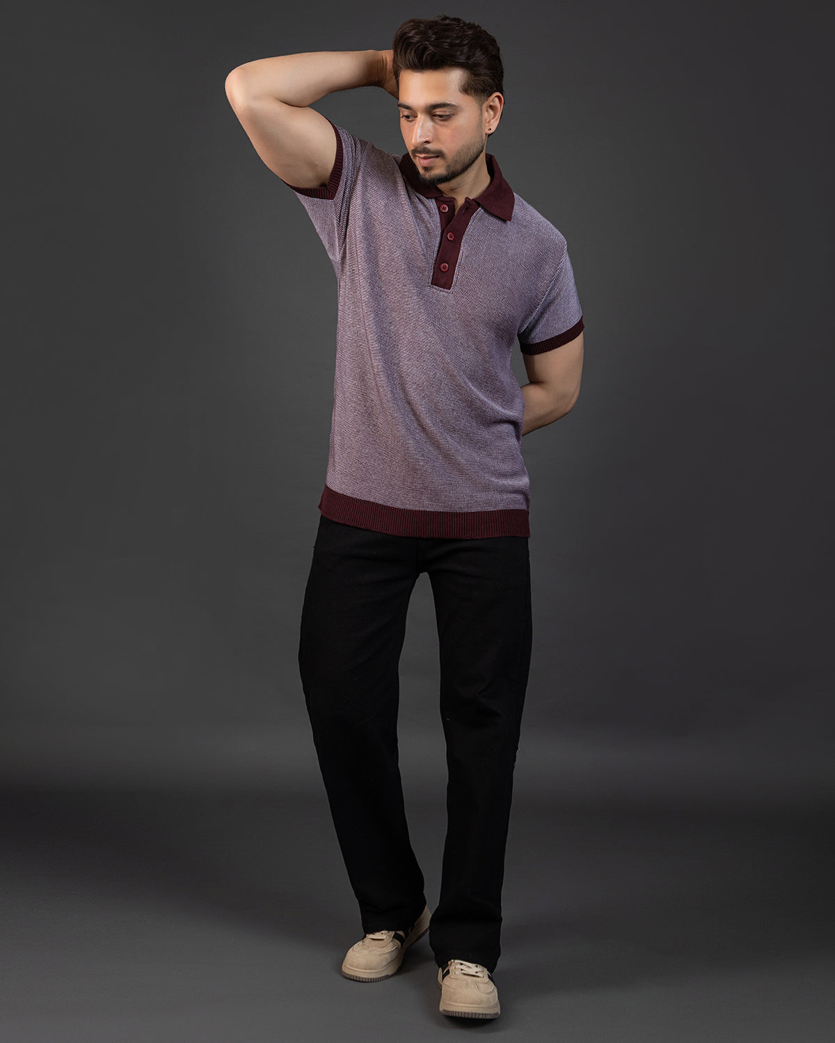 THE LWALS Signature Knit Polo – Maroon Contrast