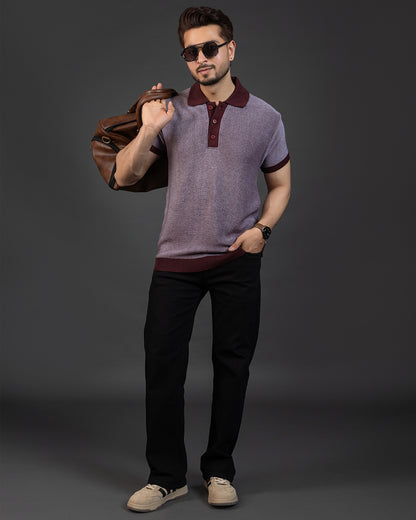 THE LWALS Signature Knit Polo – Maroon Contrast