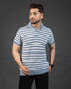 THE LWALS Striped Knit Polo – Sky Blue & White