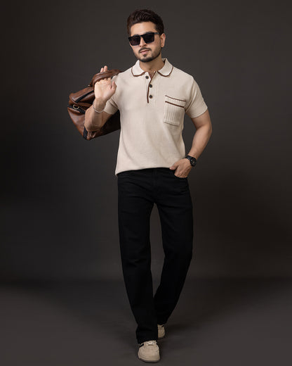 LWALS Textured Knit Polo T-Shirt – Contrast Collar Premium Fit