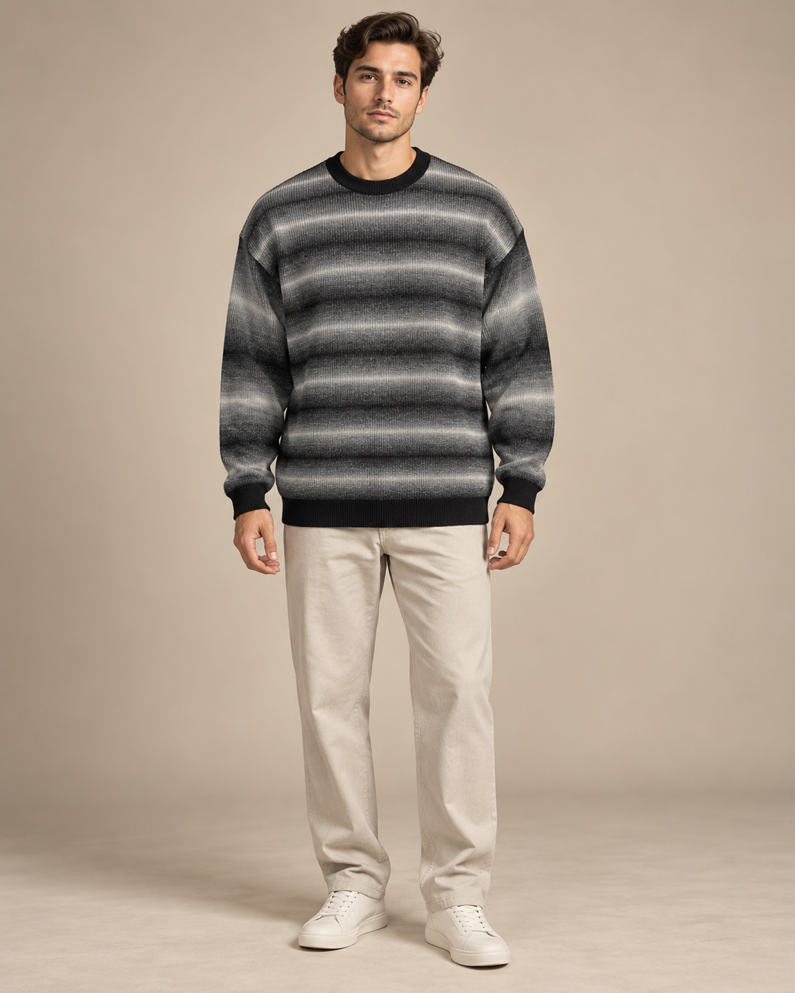 Gradient Knit Crewneck Sweater – Black & Grey