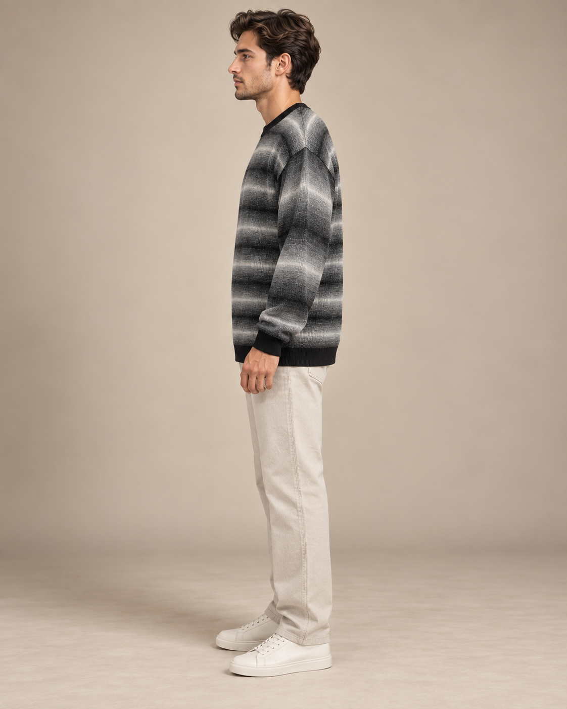 Gradient Knit Crewneck Sweater – Black & Grey