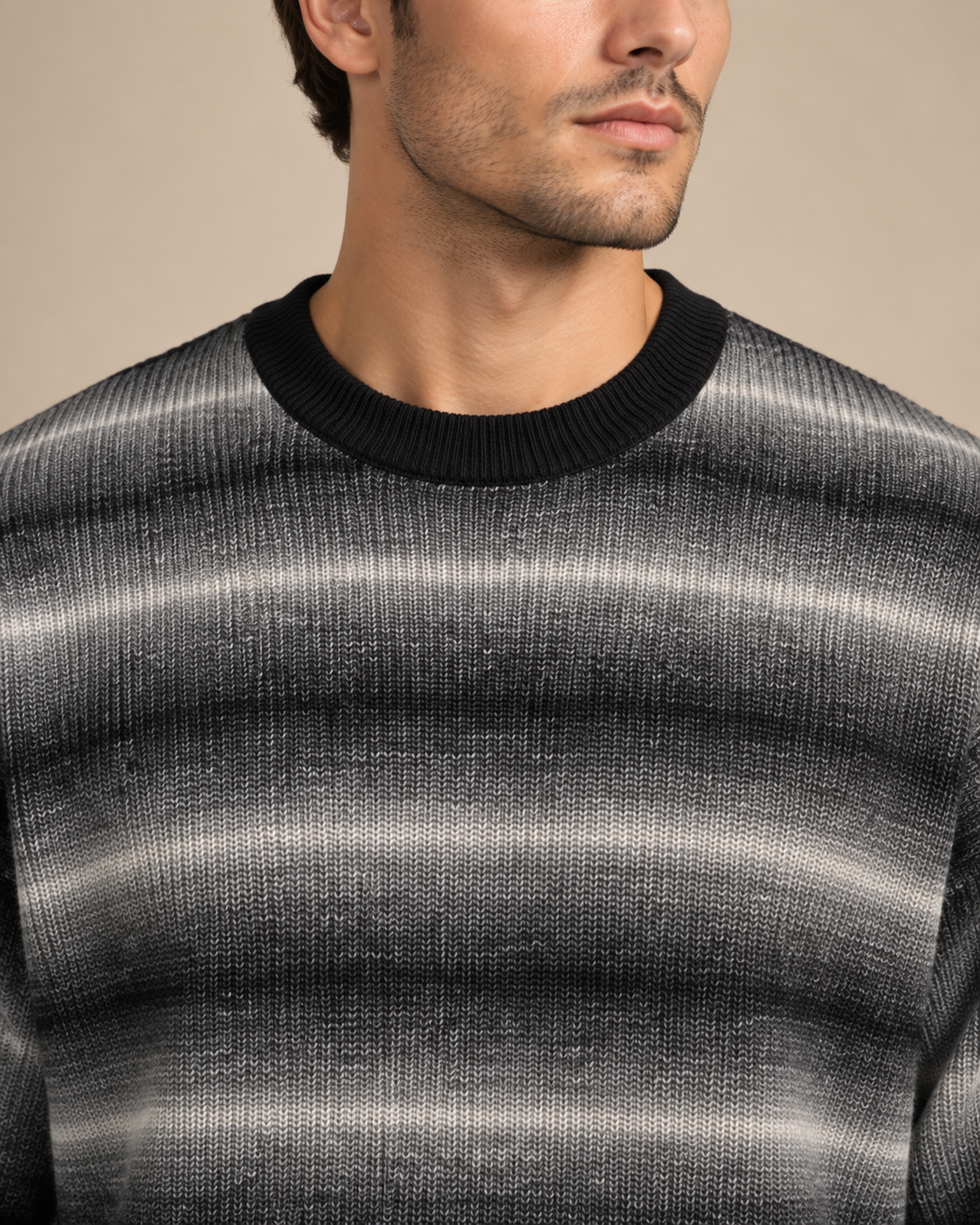 Gradient Knit Crewneck Sweater – Black & Grey