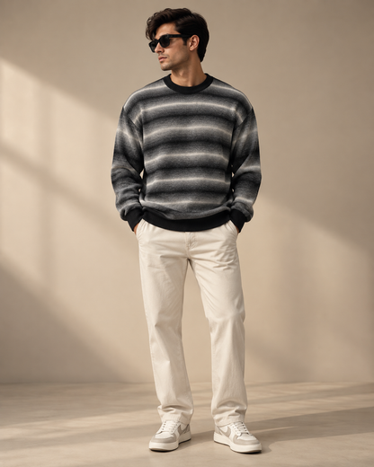 Gradient Knit Crewneck Sweater – Black & Grey