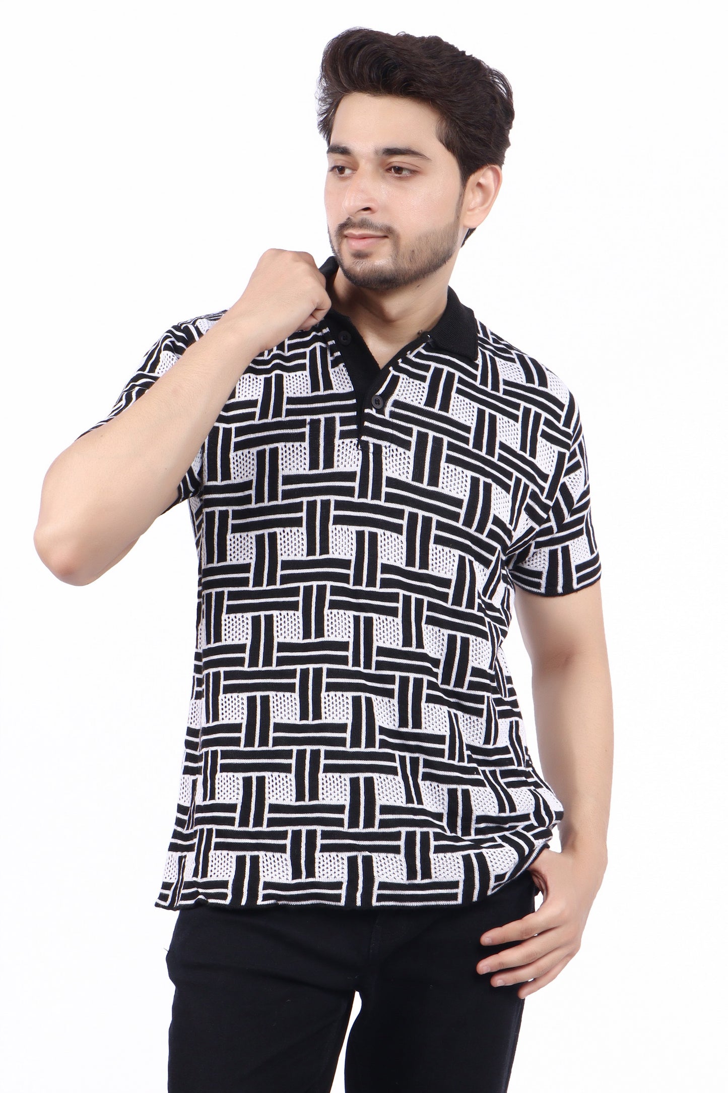 Black & White Grid Polo – Premium Knitted | TheLwals