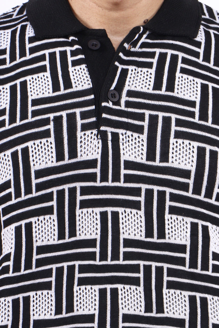 Black & White Grid Polo – Premium Knitted | TheLwals
