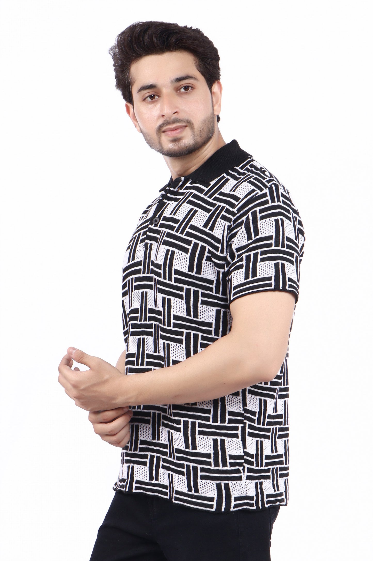 Black & White Grid Polo – Premium Knitted | TheLwals