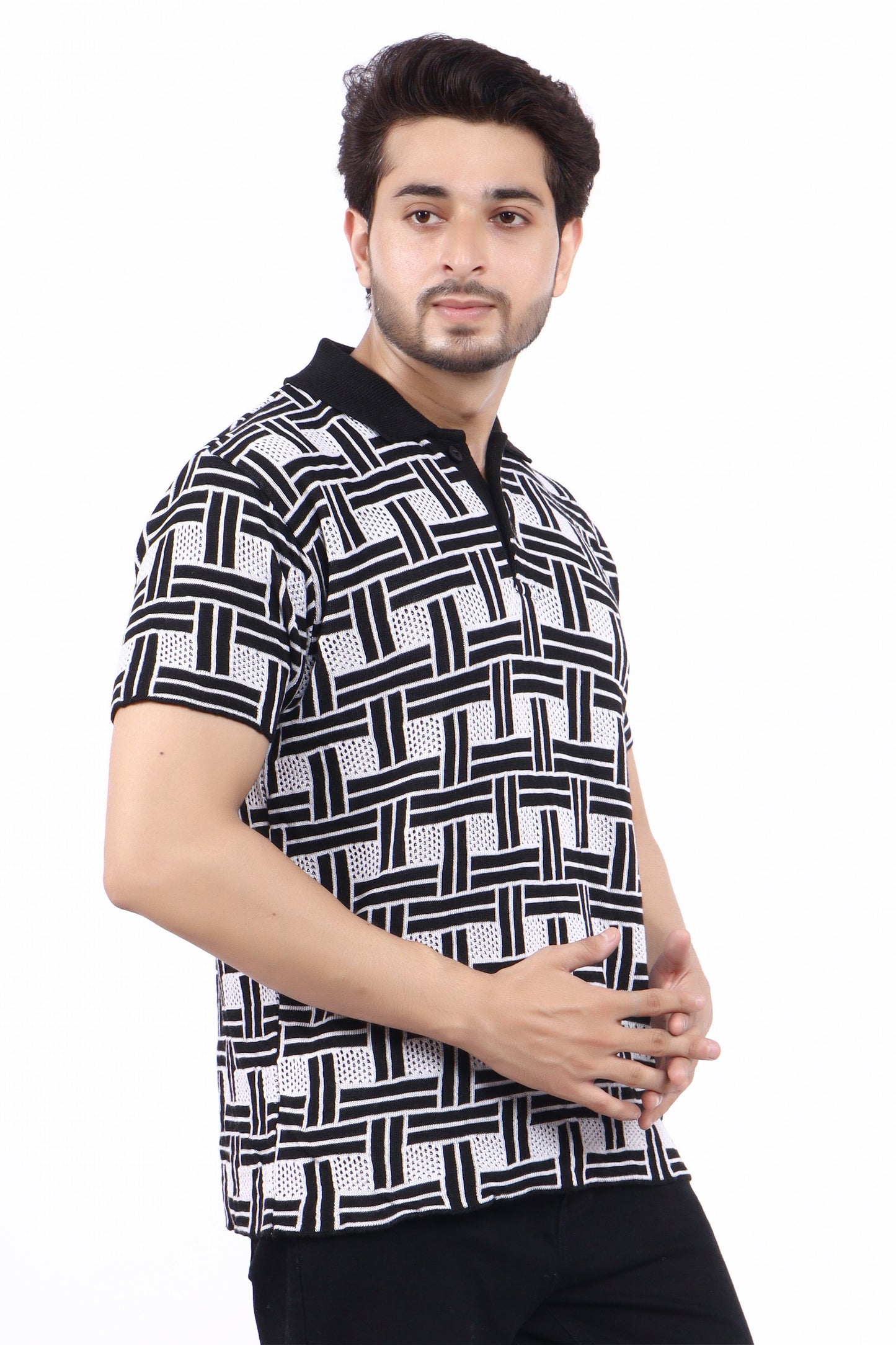 Black & White Grid Polo – Premium Knitted | TheLwals
