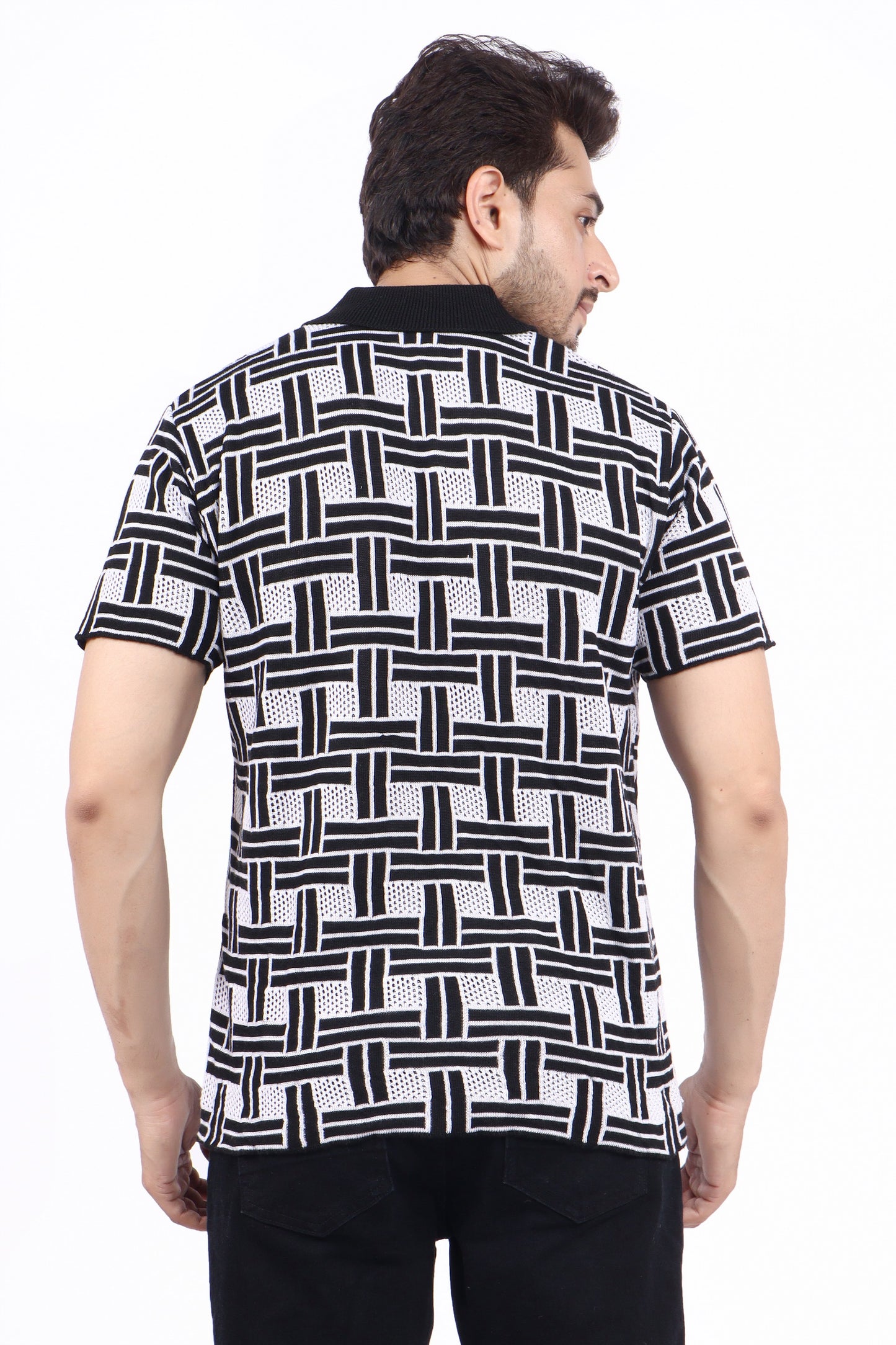 Black & White Grid Polo – Premium Knitted | TheLwals