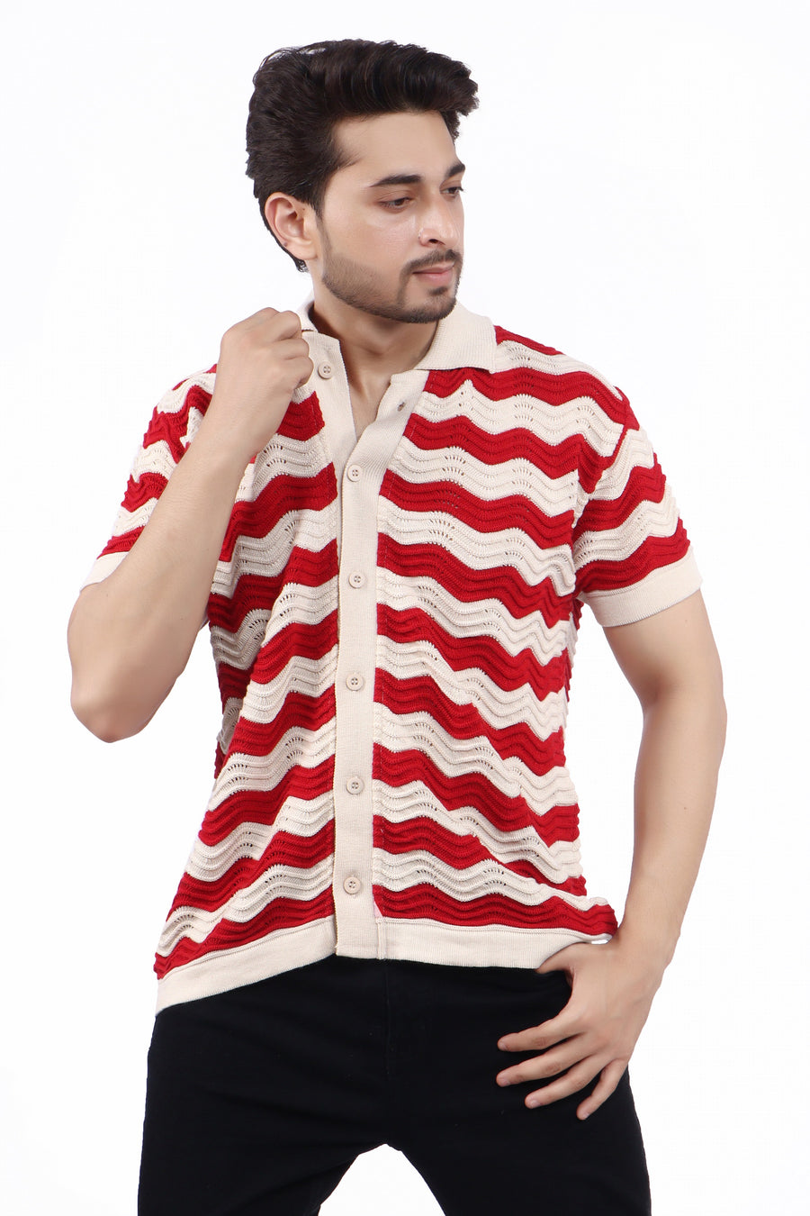 Men's Premium Knitted Shirt - Red & White stripes  |TheLwals