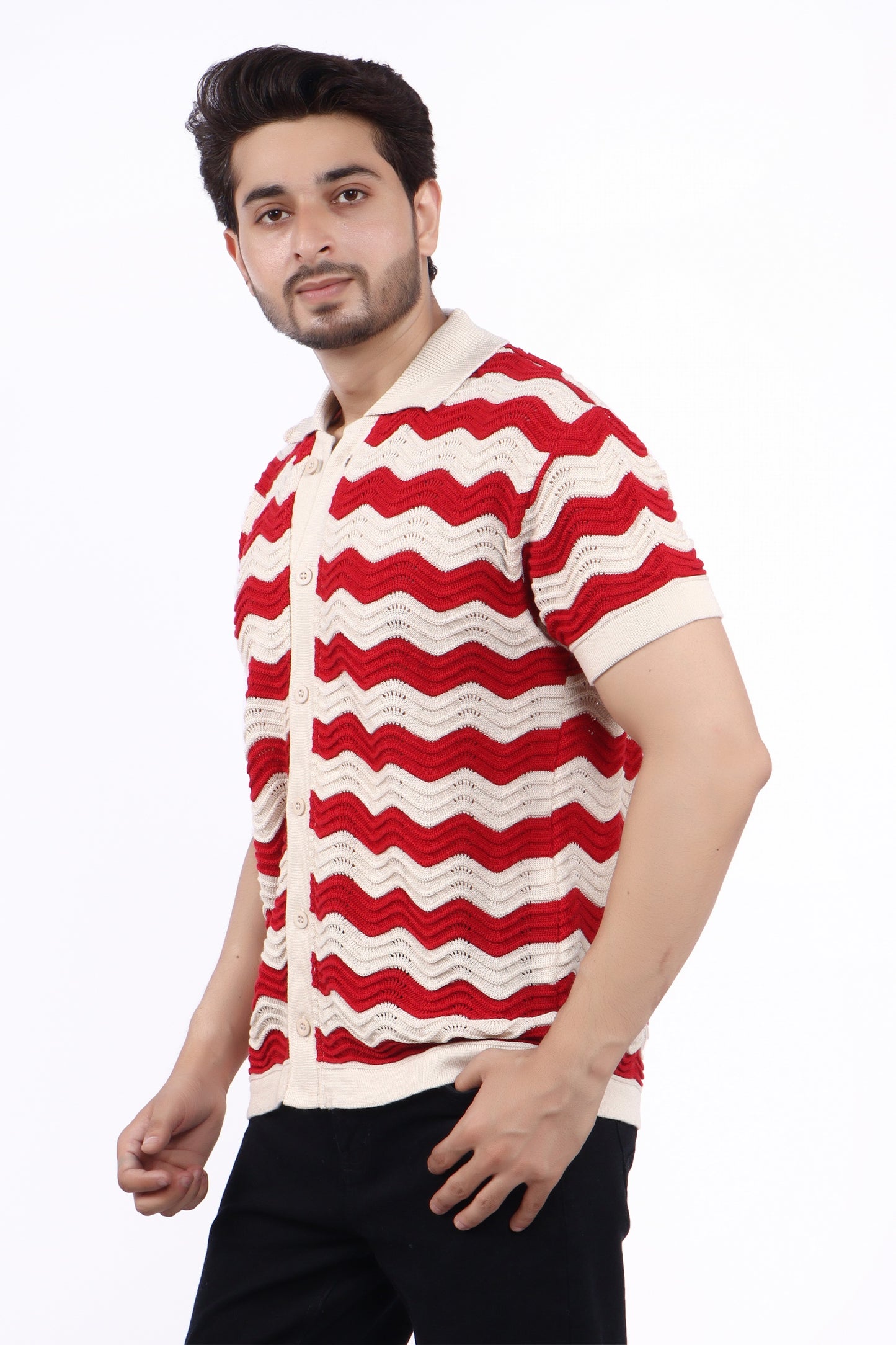 Men's Premium Knitted Shirt - Red & White stripes  |TheLwals