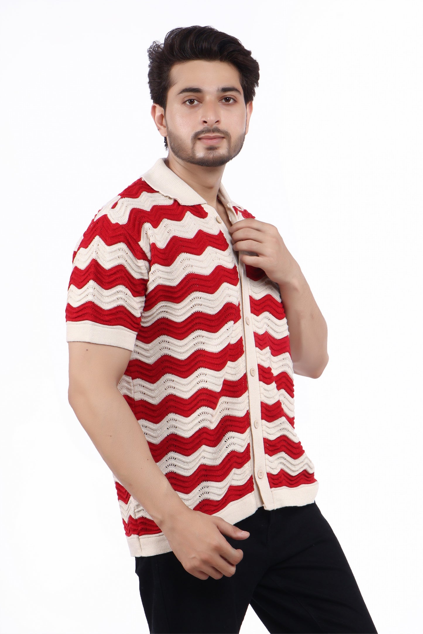 Men's Premium Knitted Shirt - Red & White stripes  |TheLwals