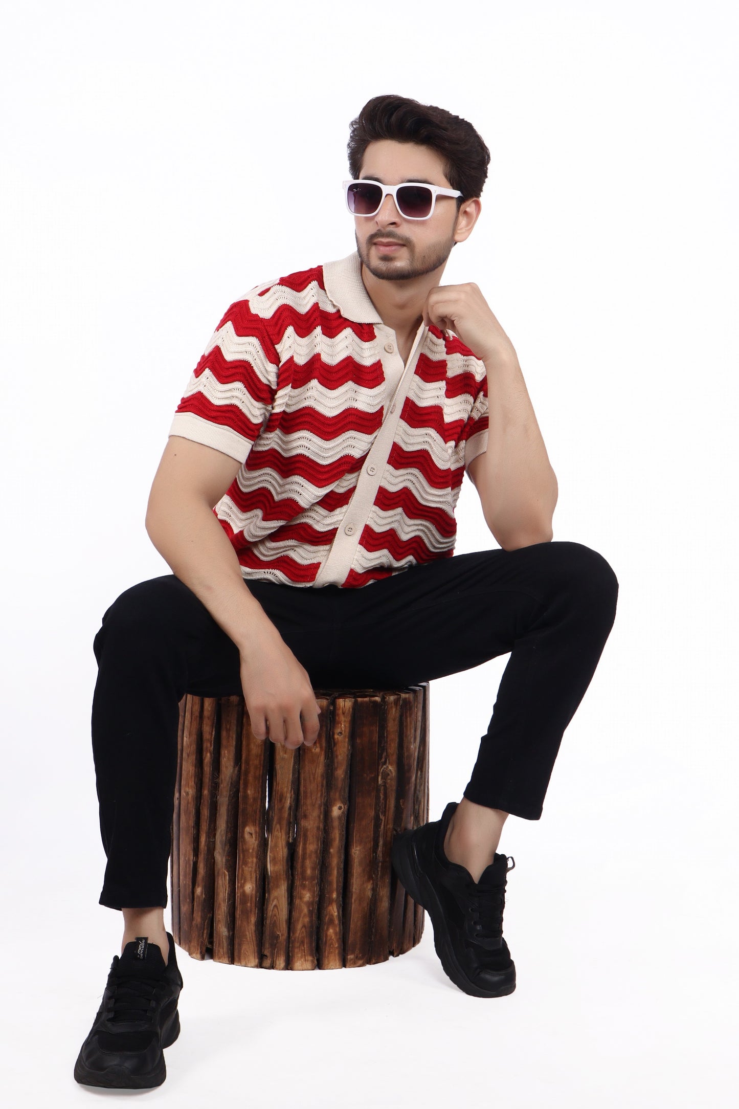 Men's Premium Knitted Shirt - Red & White stripes  |TheLwals
