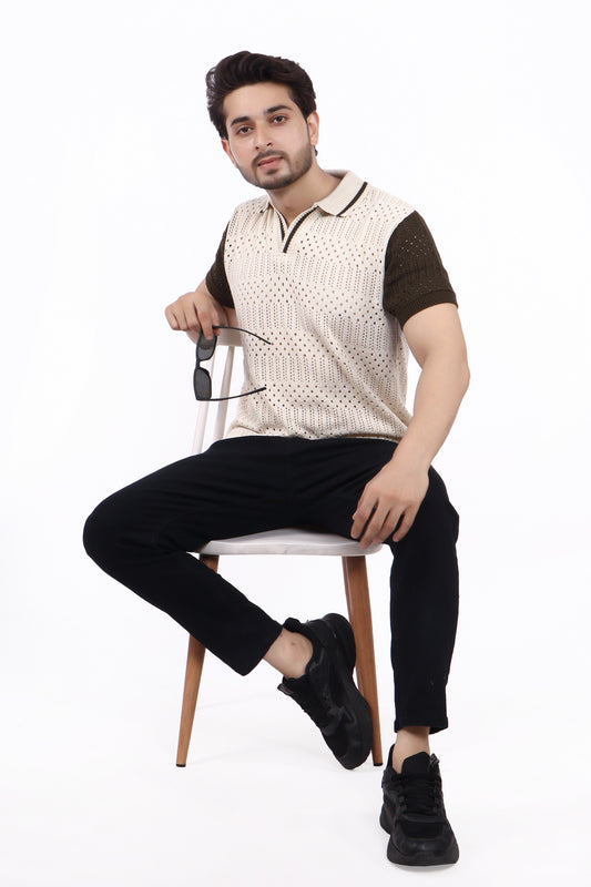 Men’s Contrast Sleeve Polo T-Shirt – Textured Knit Design | TheLwals