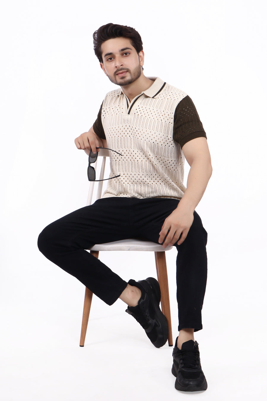 Men’s Contrast Sleeve Polo T-Shirt – Textured Knit Design | TheLwals