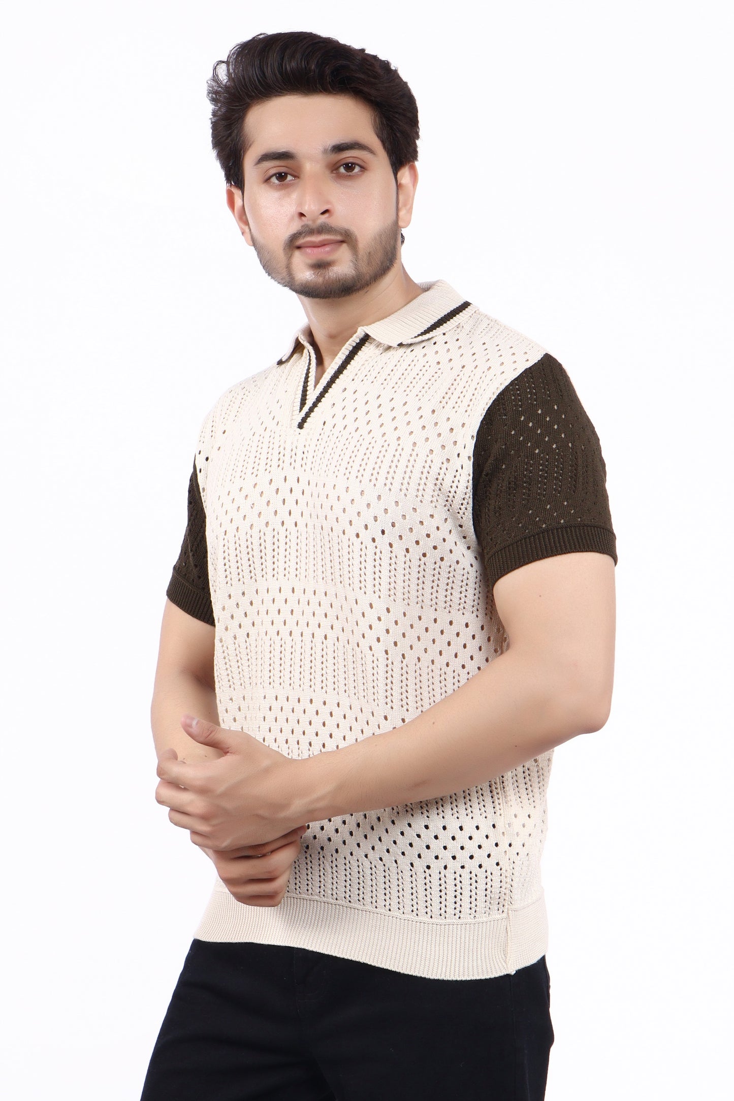 Men’s Contrast Sleeve Polo T-Shirt – Textured Knit Design | TheLwals