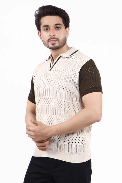 Men’s Contrast Sleeve Polo T-Shirt – Textured Knit Design | TheLwals