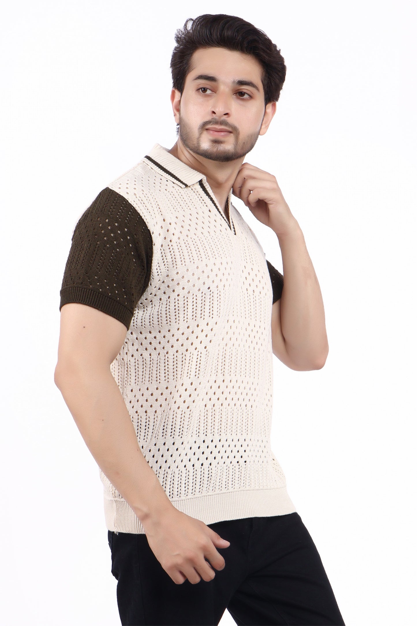 Men’s Contrast Sleeve Polo T-Shirt – Textured Knit Design | TheLwals