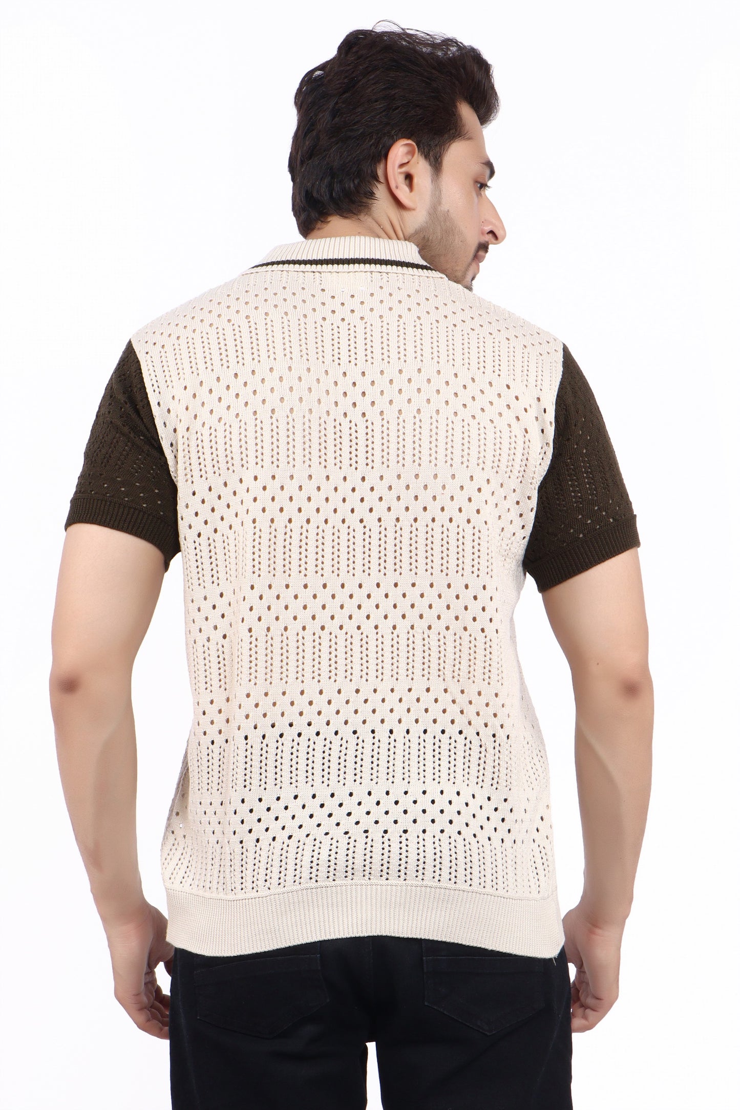 Men’s Contrast Sleeve Polo T-Shirt – Textured Knit Design | TheLwals