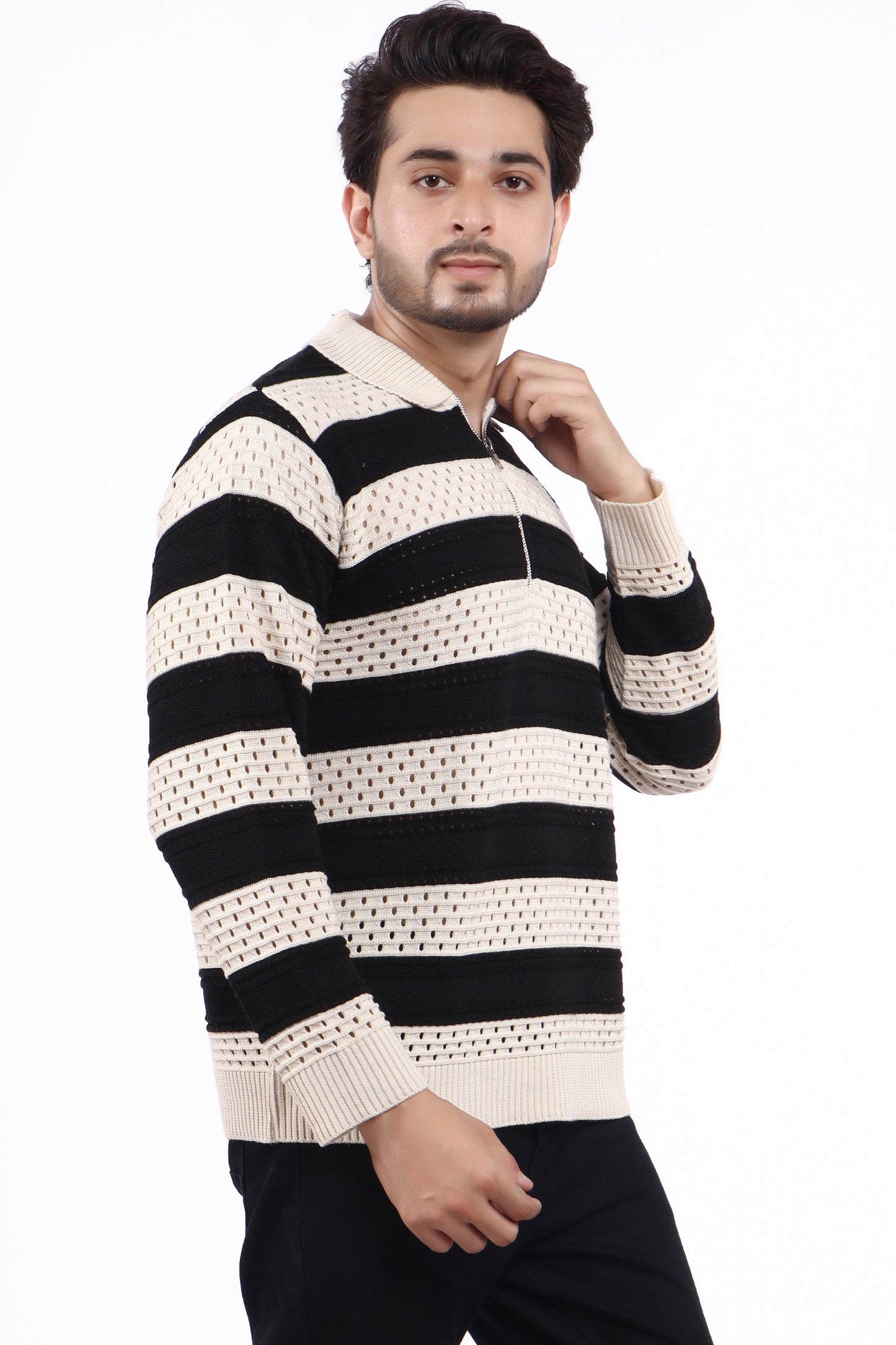 Black & Cream Oversized Knitted T-Shirt