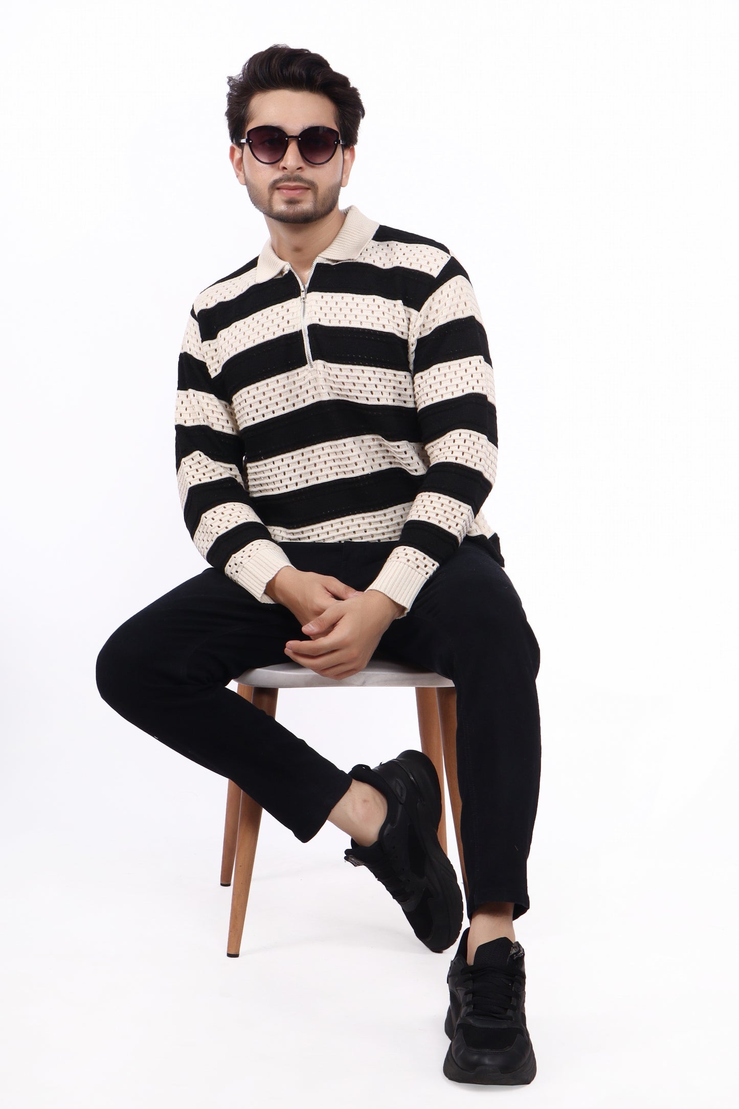 Black & Cream Oversized Knitted T-Shirt