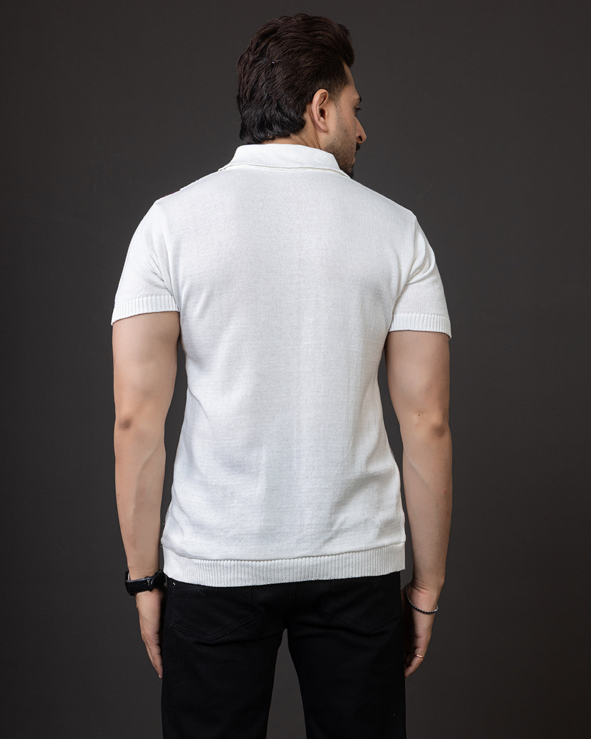 LWALS Textured Stripe Knit Polo T-Shirt – Zip Neck Premium Fit