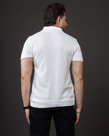 LWALS Textured Stripe Knit Polo T-Shirt – Zip Neck Premium Fit