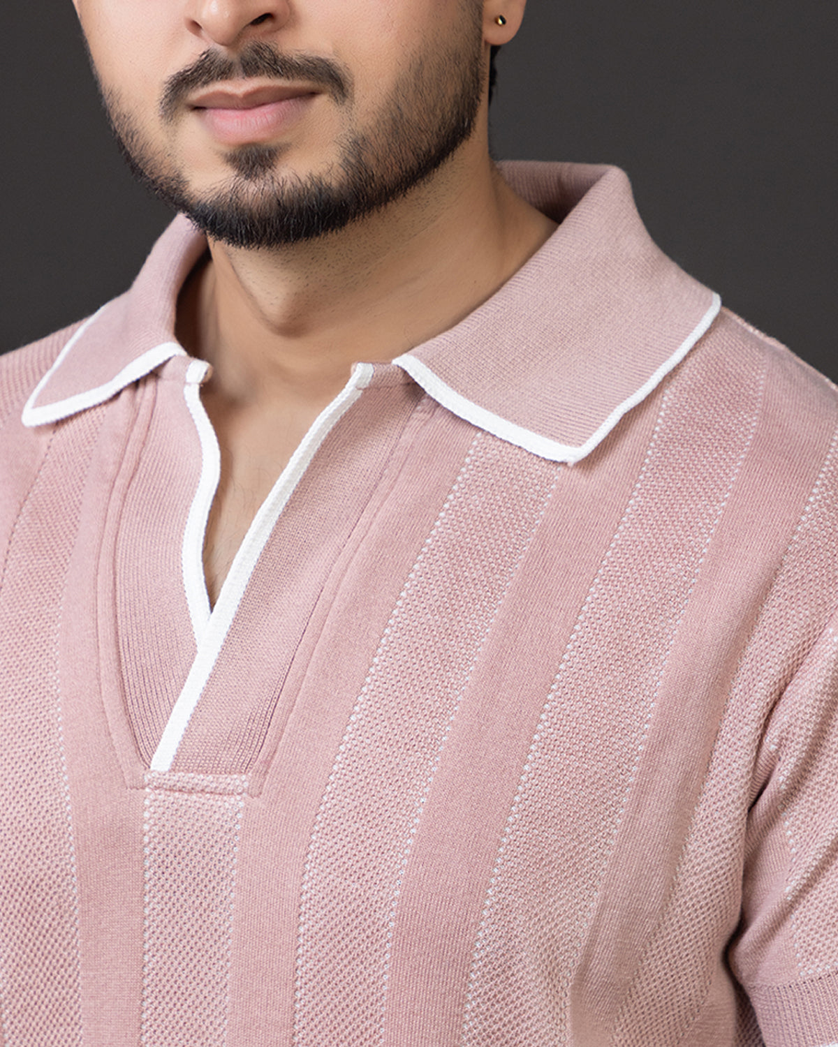 Blush Textured Knit Polo T-Shirt – Premium Summer Essential