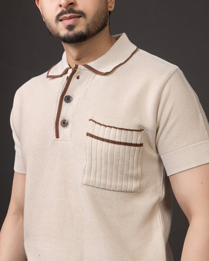 LWALS Textured Knit Polo T-Shirt – Contrast Collar Premium Fit
