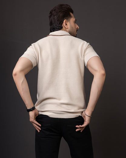 LWALS Textured Knit Polo T-Shirt – Contrast Collar Premium Fit