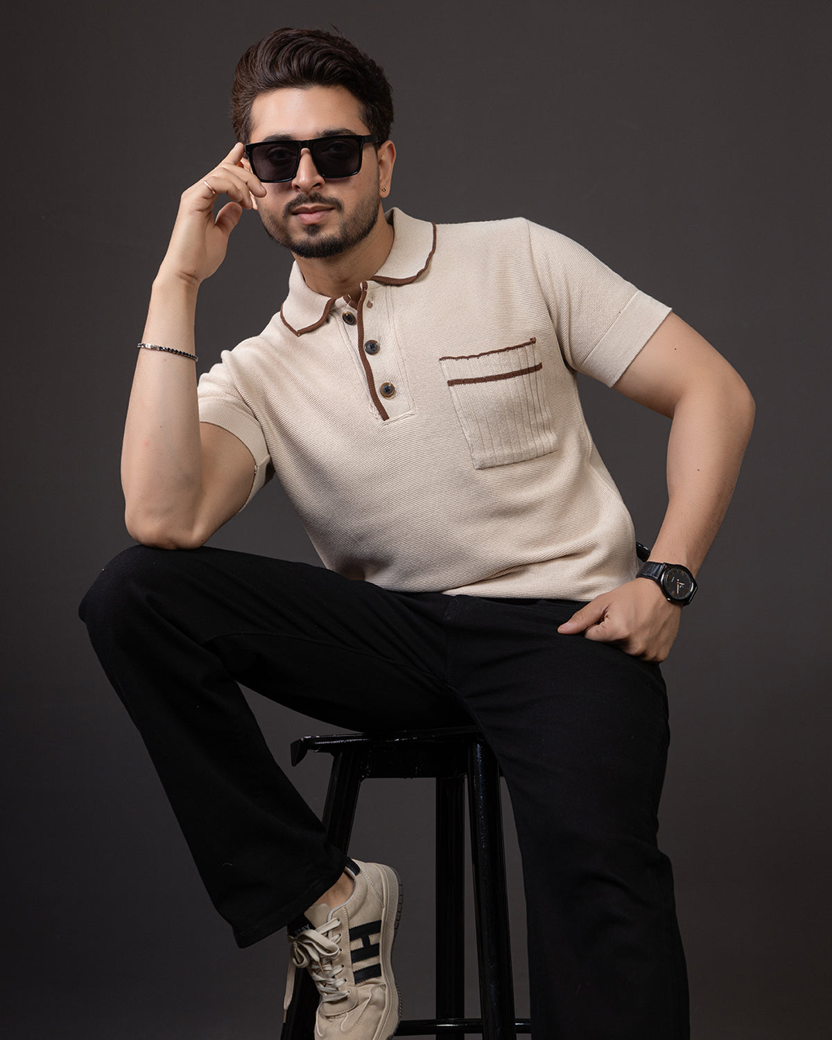 LWALS Textured Knit Polo T-Shirt – Contrast Collar Premium Fit