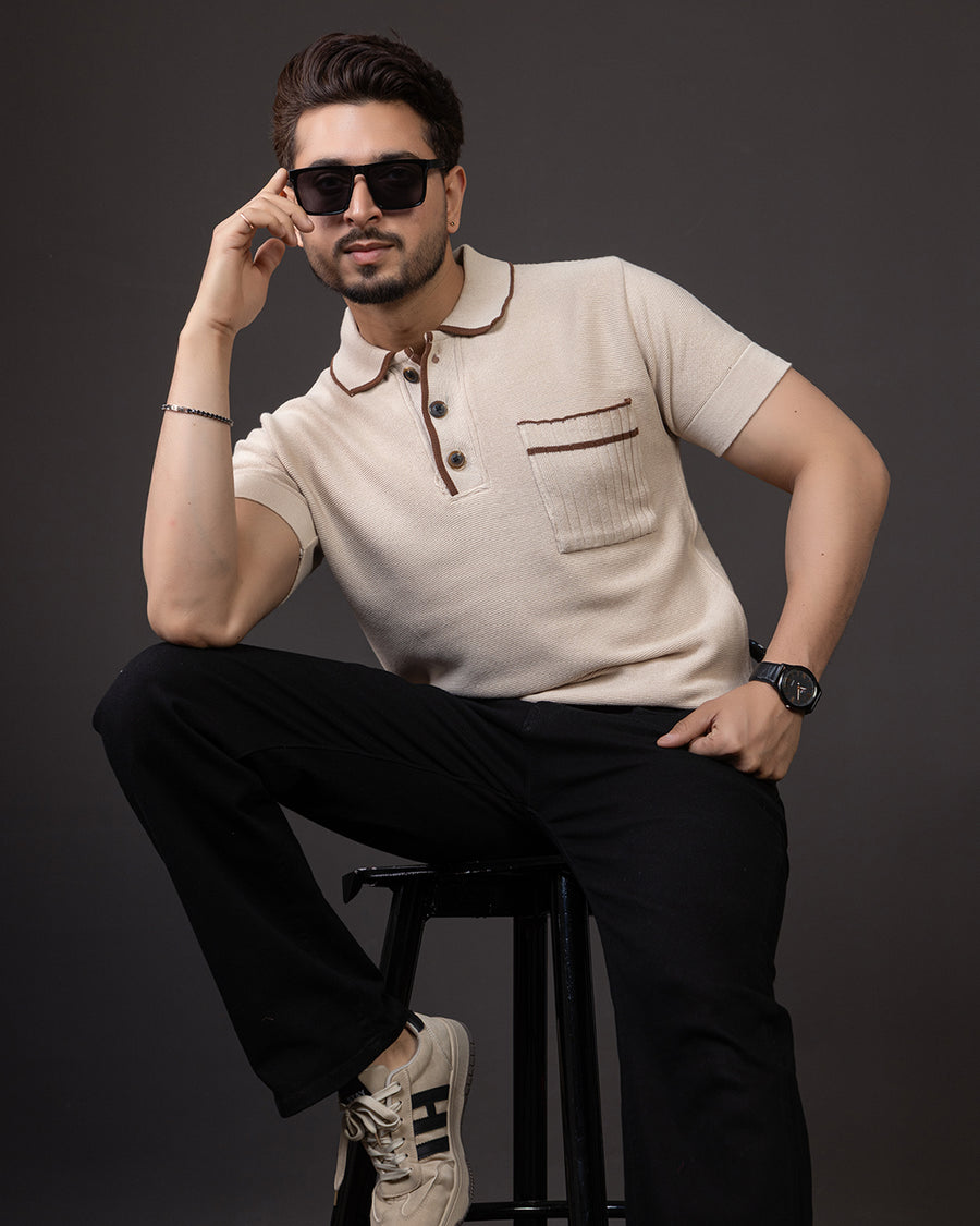 LWALS Textured Knit Polo T-Shirt – Contrast Collar Premium Fit