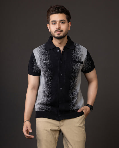 THE LWALS Gradient Knit Polo Shirt – Black Grey Premium Textured Collection